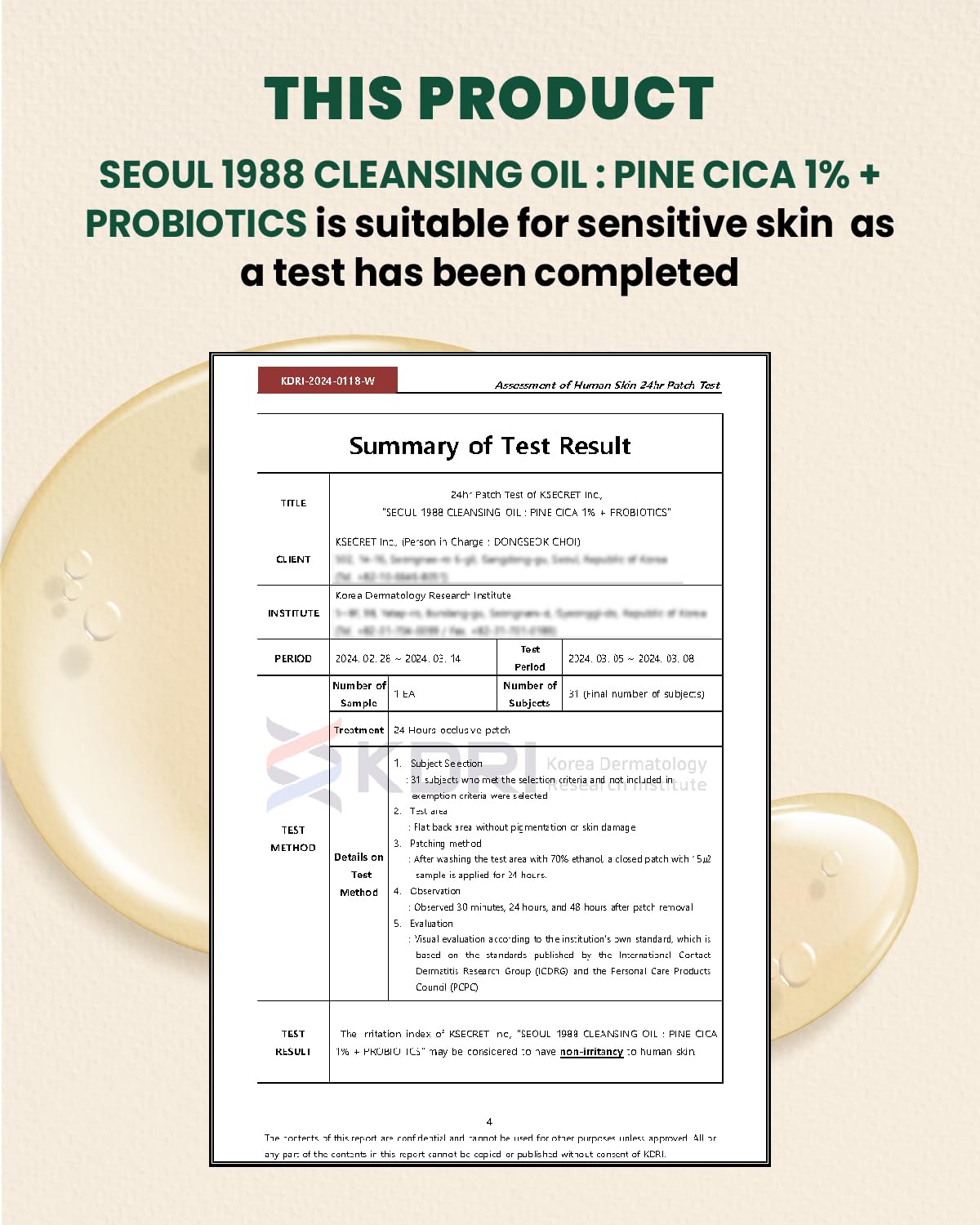 KSECRET - SEOUL 1988 Cleansing Oil : Pine Cica 1% + Probiotics